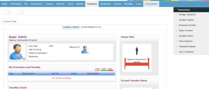 screenshot of Exenta HRMS